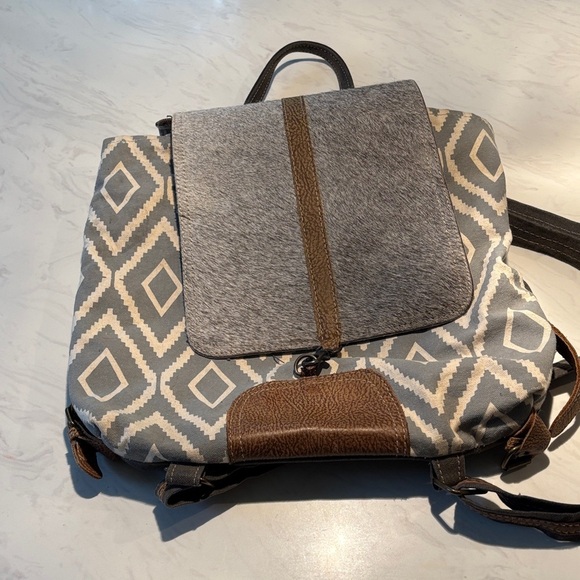 Myra Bag Geometric Pattern Backpack with Leather Accents - Picture 1 of 4